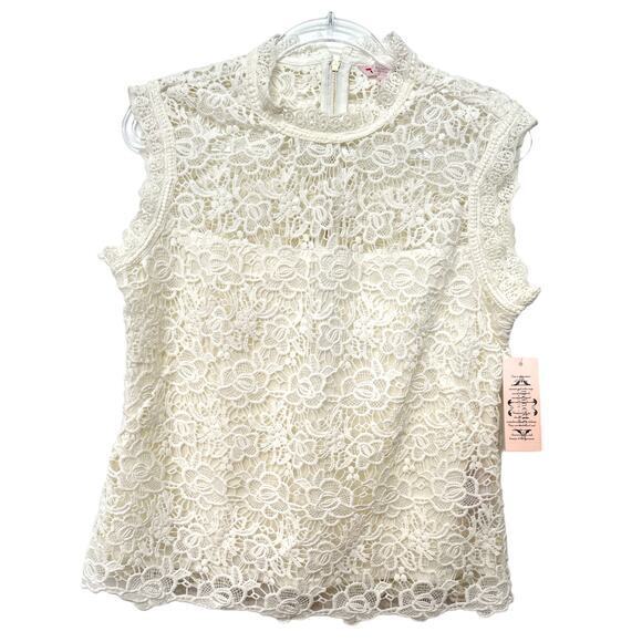 Nanette Lepore Womens Lace Crochet Top Size L White Marshmallow Back Zip NWT - Picture 1 of 6